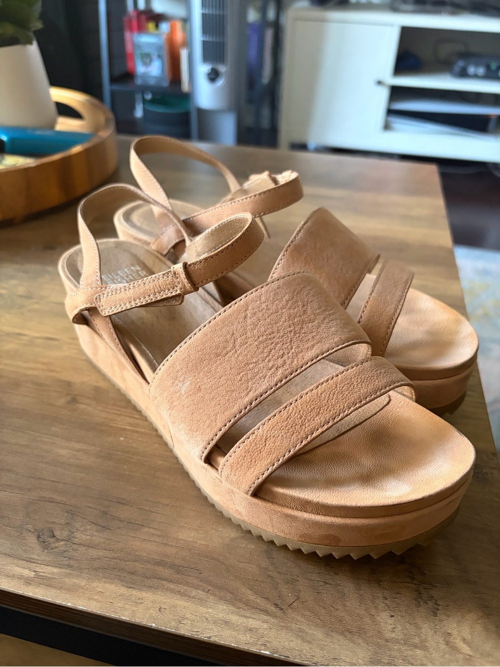 Eileen Fisher Ego Suede Platform Sandal Chunky Strappy Open Toe Wedge